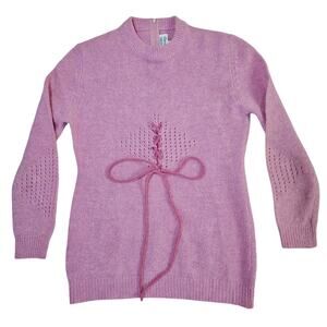 Vintage 70s Juniors Soft Angora Rabbit Fur Pink Crewneck Lightweight Sweater S
